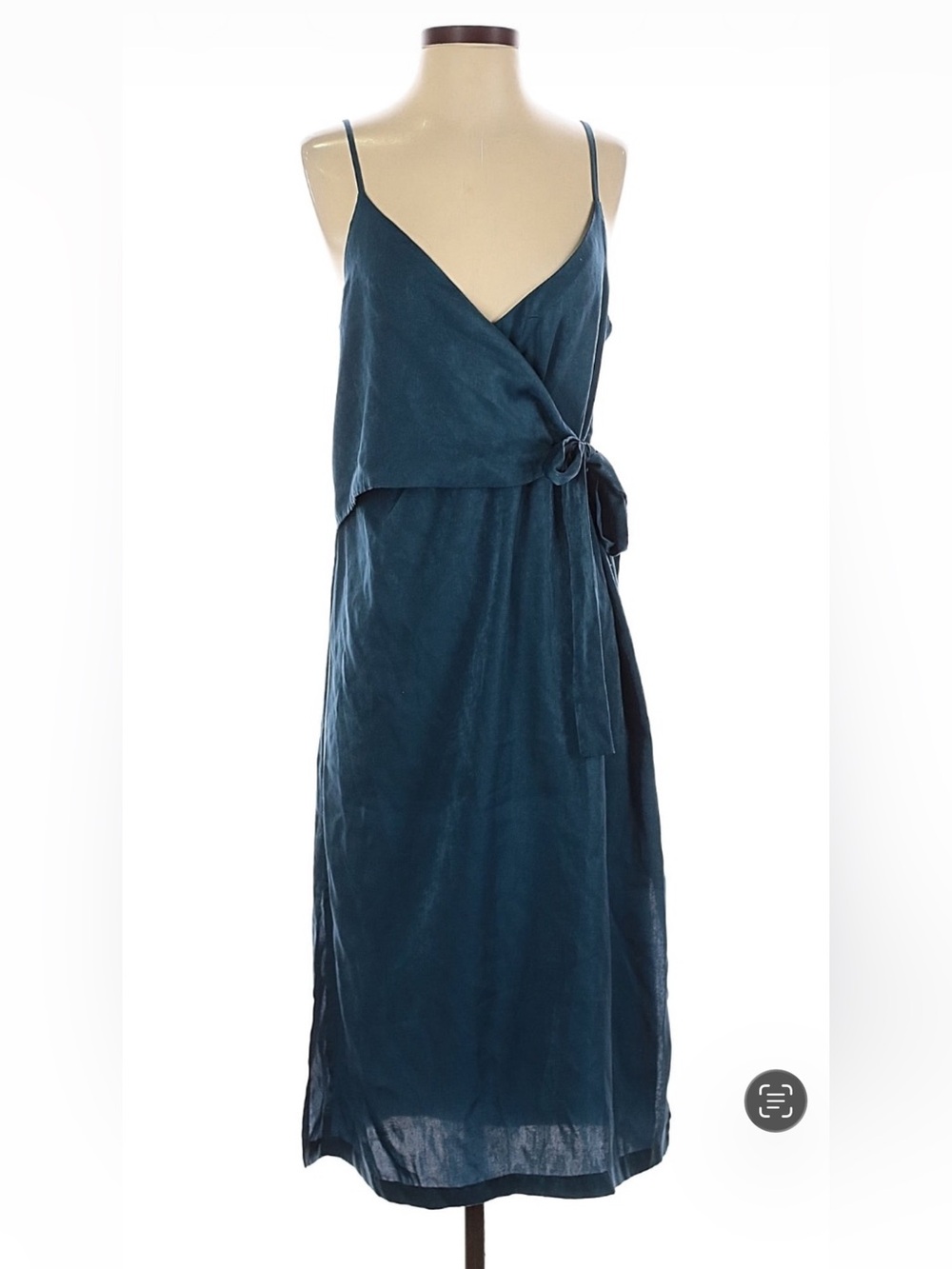 Lulu's Blue Teal Satin Wrap Midi Dress with Side Tie